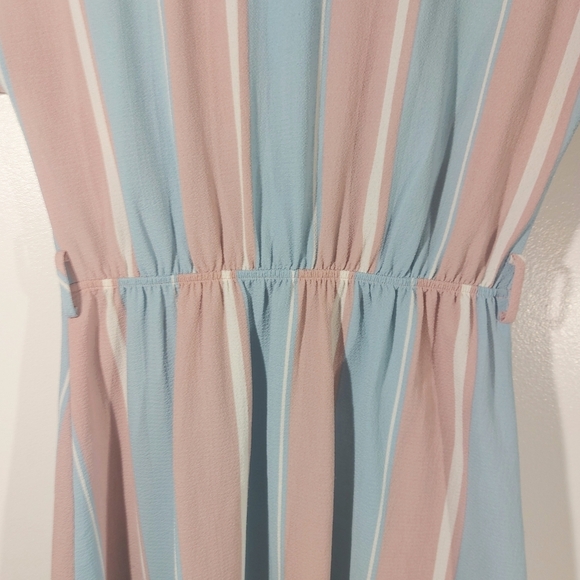 MONTEAU Blue&Pink Pastel Collard TShirt Midi Dress Wood  Buttons - Picture 6 of 8